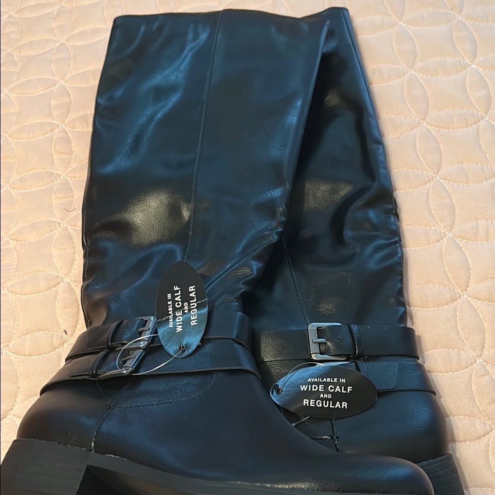 Black Wide Calf Knee-High Boots